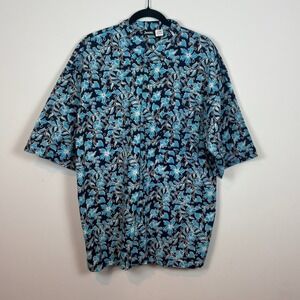 Jantzen Mens Blue Floral Tropical Short Sleeve Hawaiian Button up Shirt SZ Large